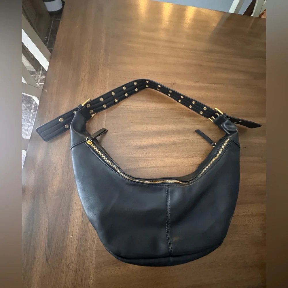 Black Vegan Leather Hobo Bag